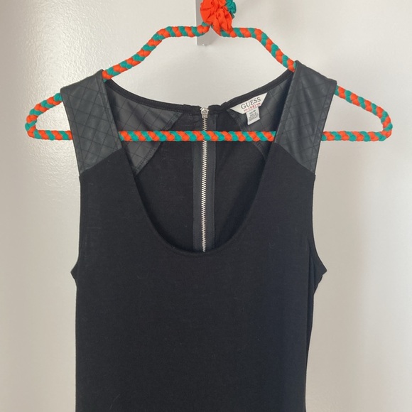 Guess knee length black cotton dress worn leather shoulder details. - Picture 2 of 4